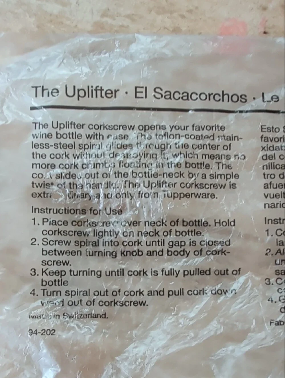 NWT Tupperware Uplifter Corkscrew